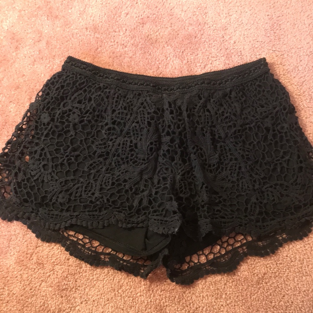 Stretchy black lace shorts